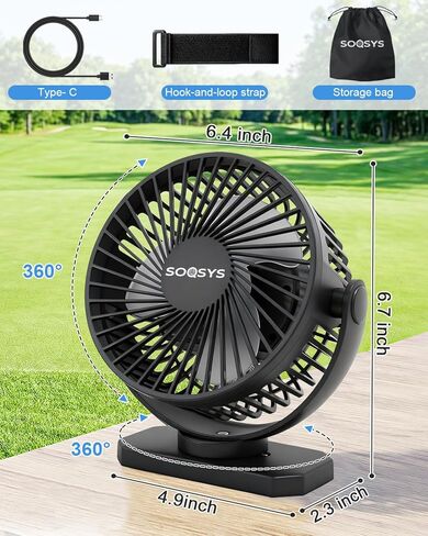 12000mAh Golf Cart Fan Rechargeable Magnetic Base, Battery Operated Fan Portable with 3 Speeds, LED, Timers, Strap, Hook - Golf Cart Accessories Suitable for Club Car Camping Office Cruise Ship in Kuwait