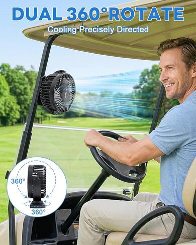 12000mAh Golf Cart Fan Rechargeable Magnetic Base, Battery Operated Fan Portable with 3 Speeds, LED, Timers, Strap, Hook - Golf Cart Accessories Suitable for Club Car Camping Office Cruise Ship in Kuwait