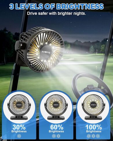 12000mAh Golf Cart Fan Rechargeable Magnetic Base, Battery Operated Fan Portable with 3 Speeds, LED, Timers, Strap, Hook - Golf Cart Accessories Suitable for Club Car Camping Office Cruise Ship in Kuwait