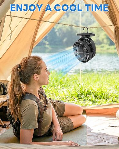 12000mAh Golf Cart Fan Rechargeable Magnetic Base, Battery Operated Fan Portable with 3 Speeds, LED, Timers, Strap, Hook - Golf Cart Accessories Suitable for Club Car Camping Office Cruise Ship in Kuwait