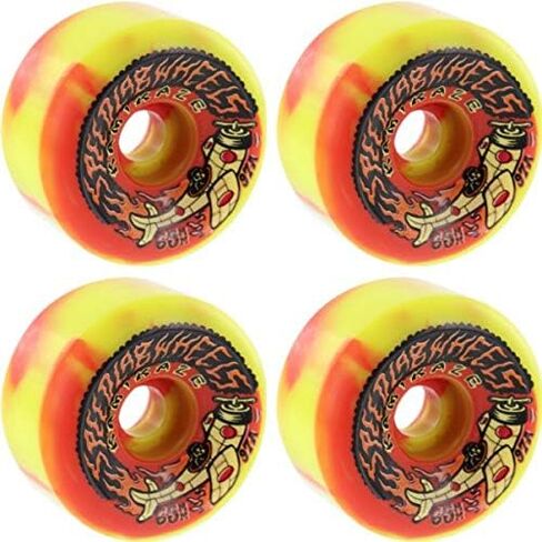 Speedlab Wheels Kamikaze Yellow/Red Swirl Skateboard Wheels - 65mm 97a (Set of 4) in Kuwait