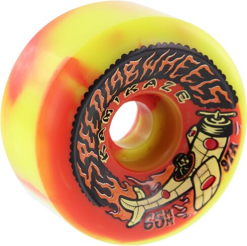 Speedlab Wheels Kamikaze Yellow/Red Swirl Skateboard Wheels - 65mm 97a (Set of 4) in Kuwait