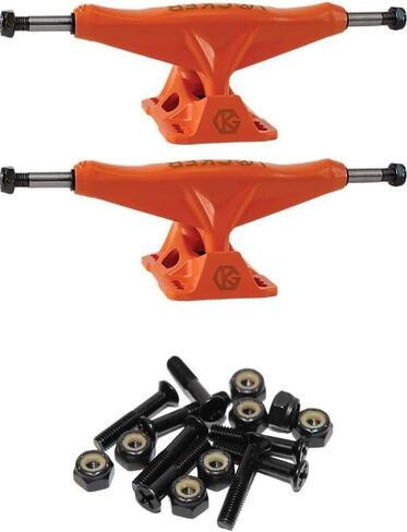 شاحنات التزلج ذات اللون البرتقالي من شركة Grind King Truck Co. - شماعة 5.8 بوصة، ومحور 8.5 بوصة مع أجزاء صلبة سوداء اللون مقاس 1 بوصة - مجموعة من قطعتين in Kuwait