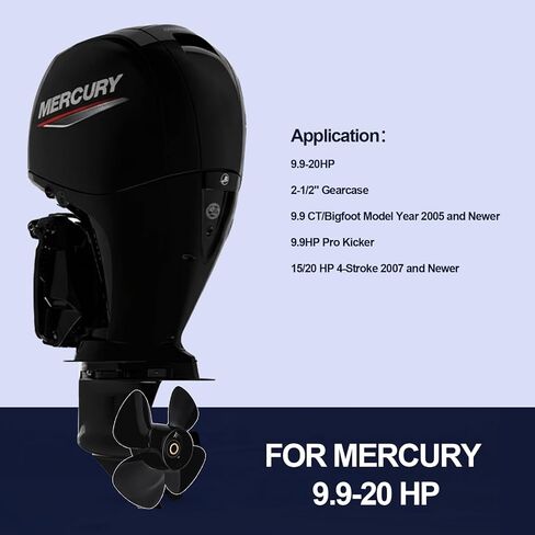 10 × 7 ترقية مروحة القارب الخارجية المصنوعة من الألومنيوم OEM المتوافقة مع محركات Mercury/Tohatsu 9.9-20 HP، قوة دفع عالية، 14 شريحة، 4 شفرات، RH، علبة تروس 2 1/2 بوصة in Kuwait