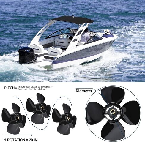 10 × 7 ترقية مروحة القارب الخارجية المصنوعة من الألومنيوم OEM المتوافقة مع محركات Mercury/Tohatsu 9.9-20 HP، قوة دفع عالية، 14 شريحة، 4 شفرات، RH، علبة تروس 2 1/2 بوصة in Kuwait