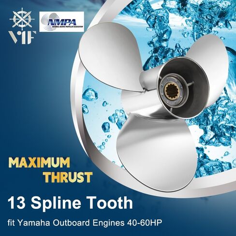 VIF 11 5/8x11 قارب من الفولاذ المقاوم للصدأ المروحة لياماها T25 40HP F40 50HP F50 F60 محركات خارجية، 13 سن، 663-45947-02-EL، Rh in Kuwait