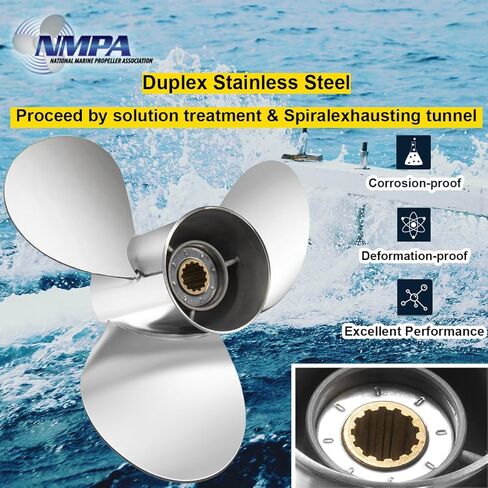 VIF 11 5/8x11 قارب من الفولاذ المقاوم للصدأ المروحة لياماها T25 40HP F40 50HP F50 F60 محركات خارجية، 13 سن، 663-45947-02-EL، Rh in Kuwait