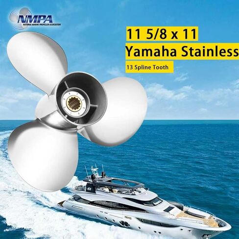 VIF 11 5/8x11 قارب من الفولاذ المقاوم للصدأ المروحة لياماها T25 40HP F40 50HP F50 F60 محركات خارجية، 13 سن، 663-45947-02-EL، Rh in Kuwait