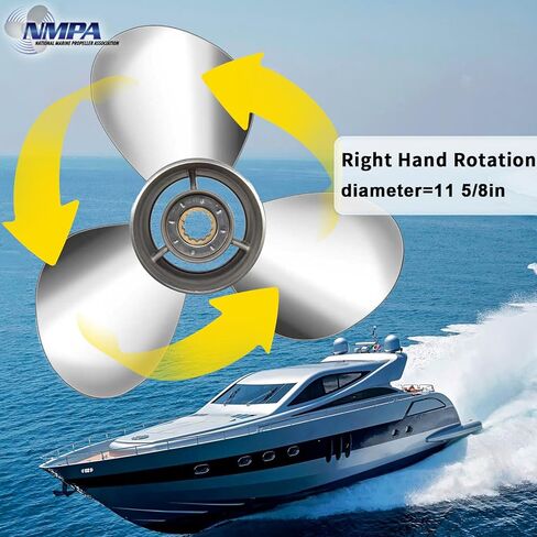 VIF 11 5/8x11 قارب من الفولاذ المقاوم للصدأ المروحة لياماها T25 40HP F40 50HP F50 F60 محركات خارجية، 13 سن، 663-45947-02-EL، Rh in Kuwait