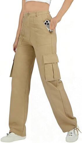 Women's Cargo Pants Elastic Waist Pants for Women Sweatpants Casual Wide Leg Hiking Baggy Pants with 6 Pockets in Saudi Arabia