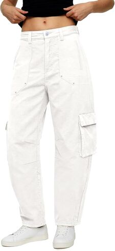 Aoysky Womens Barrel Cargo Pants High Waisted Casual Baggy Jeans Wide Leg Trendy Loose Cotton Trouser with Pockets in Saudi Arabia