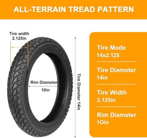 14 x 2.125 Tubeless Tire with Angled Valve ，14 inch Thickened Tubeless Tires Compatible with Electric Scooters, E-Bike 14x2.125/57-254 Folding Electric and More in Kuwait