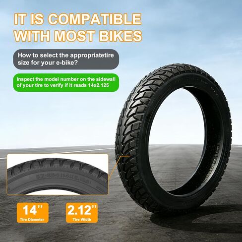 14 x 2.125 Tubeless Tire with Angled Valve ，14 inch Thickened Tubeless Tires Compatible with Electric Scooters, E-Bike 14x2.125/57-254 Folding Electric and More in Kuwait