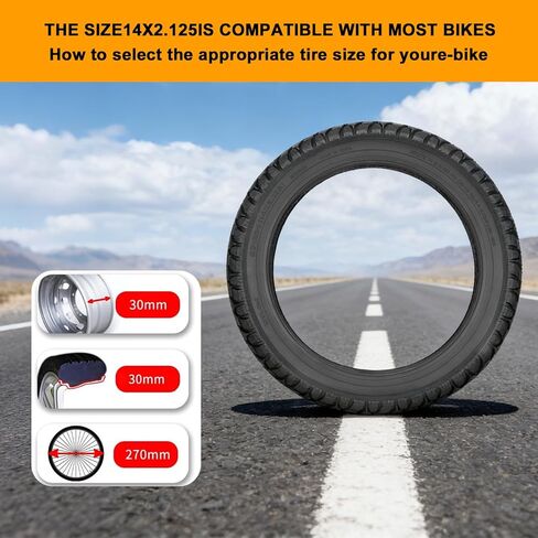 14 x 2.125 Tubeless Tire with Angled Valve ，14 inch Thickened Tubeless Tires Compatible with Electric Scooters, E-Bike 14x2.125/57-254 Folding Electric and More in Kuwait