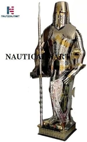 بدلة فارس من الدروع الفضية والذهبية خالية من الصدأ، درع LARP in Kuwait