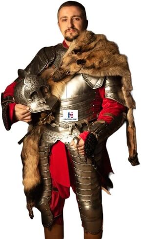 بحري مارت القرون الوسطى نصف الجسم البدلة من درع البولندية مجنح هوسار الفضة إنهاء درع اليدوية هالوين درع زي in Kuwait