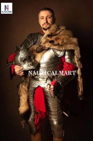 بحري مارت القرون الوسطى نصف الجسم البدلة من درع البولندية مجنح هوسار الفضة إنهاء درع اليدوية هالوين درع زي in Kuwait