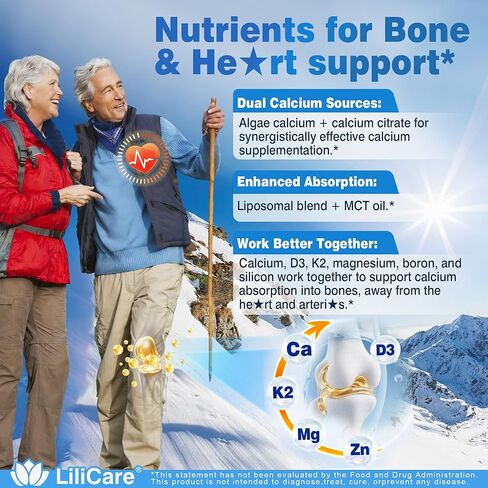 Calcium 1200 mg with Vitamin D3 K2 5000 IU Softgels Supplement for Women Men - Liposomal Calcium Citrate & Algae Calcium Magnesium Zinc + D3 K2 B12, Plant-Based Vegan Vitamin D, Boron for Bone,120ct in Kuwait