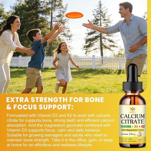 Calcium Citrate 1200mg Liquid Supplement with Vitamin D3 for Women & Men - Calcium Magnesium Zinc D3 K2 Supplement for Bone, Teeth, Immune Support - Sugar Free, Vegan, Banana Flavor - 1 Fl Oz (2 Pack) in Kuwait