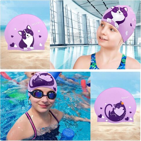قطعتان من قبعات السباحة للأطفال، قبعة سباحة للأعمار من 6 إلى 12 عامًا للأولاد والبنات، قبعات سباحة كرتونية من السيليكون للأطفال ذوي الشعر الطويل والقصير، قبعات استحمام مقاومة للماء للأطفال، تحافظ على الشعر جافًا in Kuwait
