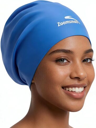 قبعة سباحة سيليكون كبيرة جدًا من Zoomsnail للشعر الطويل، سدادة مقاومة للماء ومضادة للتسرب للضفائر والمجدل والأنسجة والأفرو والتجعيد، قبعة سباحة للنساء والرجال، فكرة لحمام السباحة، الشاطئ، السباحة (أزرق، XL) in Kuwait