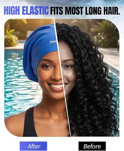 قبعة سباحة سيليكون كبيرة جدًا من Zoomsnail للشعر الطويل، سدادة مقاومة للماء ومضادة للتسرب للضفائر والمجدل والأنسجة والأفرو والتجعيد، قبعة سباحة للنساء والرجال، فكرة لحمام السباحة، الشاطئ، السباحة (أزرق، XL) in Kuwait