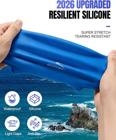 قبعة سباحة سيليكون كبيرة جدًا من Zoomsnail للشعر الطويل، سدادة مقاومة للماء ومضادة للتسرب للضفائر والمجدل والأنسجة والأفرو والتجعيد، قبعة سباحة للنساء والرجال، فكرة لحمام السباحة، الشاطئ، السباحة (أزرق، XL) in Kuwait