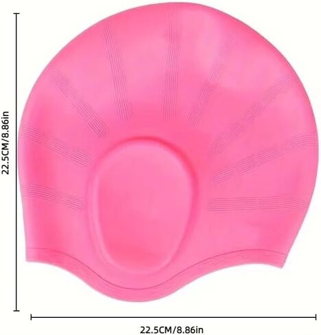 1pc Waterproof Ear-Flap Swimming Cap, Extra-Large Silicone Diving Cap for Adults, Elastic and Comfortable Fit, Suitable for Women with Long Hair - Pink in Saudi Arabia