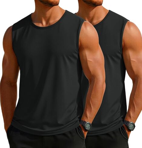 MAGCOMSEN 2 Pack Men's UPF 80+ Tank Tops Quick Dry Workout Gym Sleeveless Muscle Shirts Cooling Summer Beach Swim Shirt in Saudi Arabia