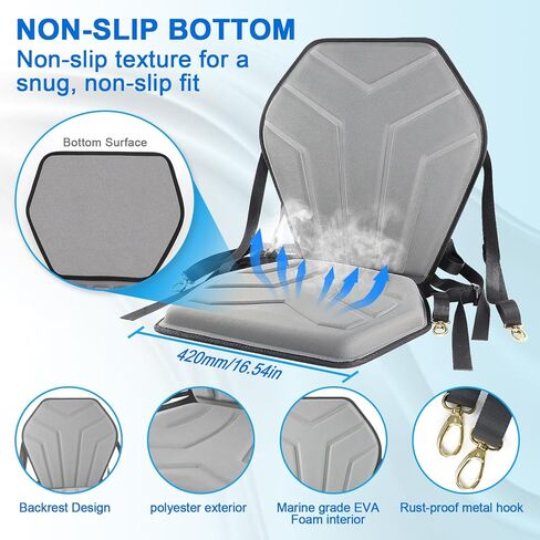 Universal Deluxe Kayak Seat, Thick Padded Cushion with Back Support for Sit On Top, SUP Paddle Board Seats with 6 Adjustable Straps for Kayaking Canoeing Rafting Fishing in Kuwait