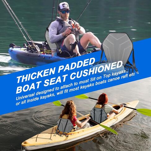 Universal Deluxe Kayak Seat, Thick Padded Cushion with Back Support for Sit On Top, SUP Paddle Board Seats with 6 Adjustable Straps for Kayaking Canoeing Rafting Fishing in Kuwait