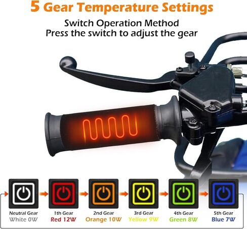 TECTICO 12V Motorcycle Heated Grip Covers,IP67 Waterproof, USB Powered 5 Temperature Settings,Universal for 12V ATV Motorcycle Hand Grip with Temperature Adjustable & Fast Heating in Kuwait
