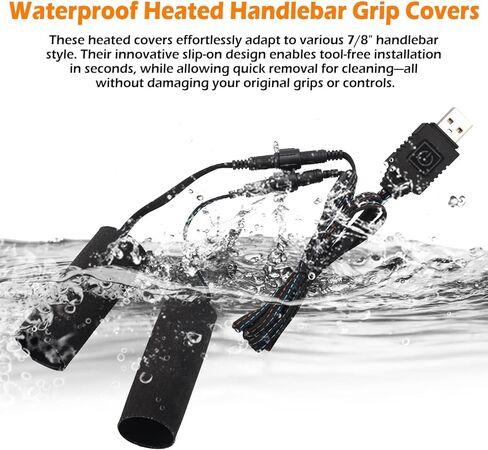 TECTICO 12V Motorcycle Heated Grip Covers,IP67 Waterproof, USB Powered 5 Temperature Settings,Universal for 12V ATV Motorcycle Hand Grip with Temperature Adjustable & Fast Heating in Kuwait