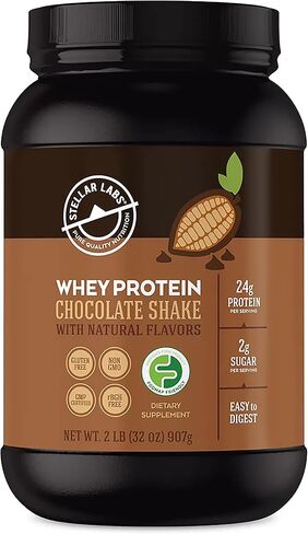Stellar Labs Whey Protein Powder with BCAA's & Whey Isolate | Certified Low FODMAP, Non GMO, Gluten Free, Low Carb, Keto, with Stevia | All Natural Lean Post Workout Shakes | Chocolate in Kuwait