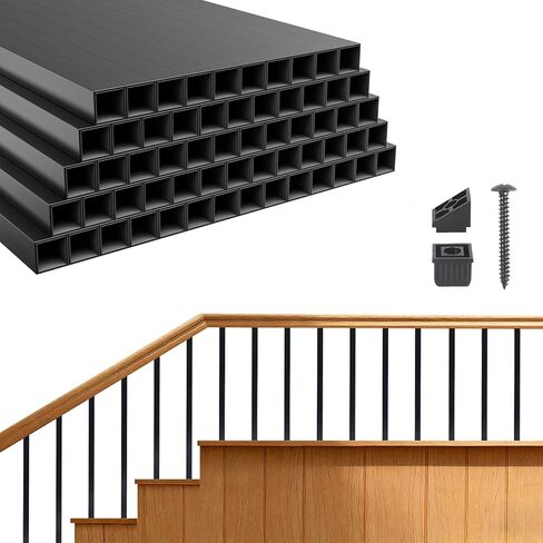 VEVOR 125 Pack Deck Balusters, 3/4 in Square x 26 in Long Aluminum Railing Spindles, Hollow Metal Decking Stair Balusters with Connectors, Screws, for Deck, Porch & Staircase Railing Fence, Black in Saudi Arabia