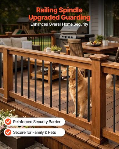 VEVOR 125 Pack Deck Balusters, 3/4 in Square x 26 in Long Aluminum Railing Spindles, Hollow Metal Decking Stair Balusters with Connectors, Screws, for Deck, Porch & Staircase Railing Fence, Black in Saudi Arabia