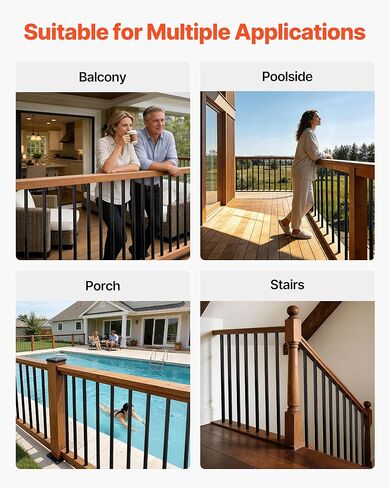 VEVOR 125 Pack Deck Balusters, 3/4 in Square x 26 in Long Aluminum Railing Spindles, Hollow Metal Decking Stair Balusters with Connectors, Screws, for Deck, Porch & Staircase Railing Fence, Black in Saudi Arabia