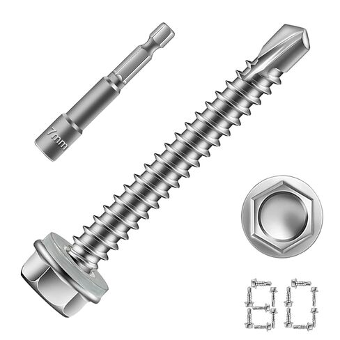 250 Pcs #8 Self Drilling Screws Assortment Kit, 1/2" 3/4" 1" Hex Washer Head Sheet Metal Screws, 410 Stainless Steel Magnetic High Strength Tek Screws for HVAC, Roofing and DIY Projects in Saudi Arabia