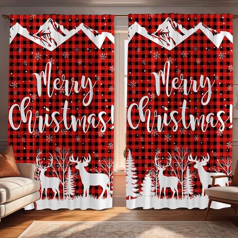 عيد الميلاد الأحمر منقوشة الستائر 52 "ث × 84" لتر الأحمر الترتان منقوشة الستار مزرعة عيد الميلاد نافذة الستائر لغرفة المعيشة الحمام ديكور المنزل in Kuwait