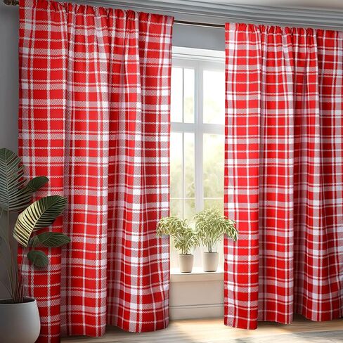 عيد الميلاد الأحمر منقوشة الستائر 52 "ث × 84" لتر الأحمر الترتان منقوشة الستار مزرعة عيد الميلاد نافذة الستائر لغرفة المعيشة الحمام ديكور المنزل in Kuwait