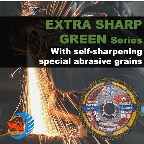 WA 100PACK - 4 1/2 inch Green Cutting Wheels for Metal & Stainless Steel Angle Grinder Cut-Off Disc Aggresive Cut Diameter (4½''X 7/8", 100PACK) in Saudi Arabia