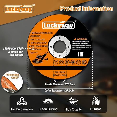 Luckyway 4-1/2 Inch Cut Off Wheels, 4-1/2"x.045“ x7/8" Cutting Wheel, Angle Grinder Cutting Disc for Metal and Stainless Steel Cut - 52 Pack in Kuwait