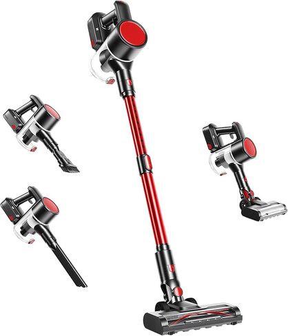 مكنسة كهربائية لاسلكية من أوليكسيس مع توجيه مرن وعمود قابل للتمديد، 3 رؤوس فرشاة، مكنسة كهربائية عمودية خفيفة الوزن لاسلكية قابلة لإعادة الشحن مع ضوء LED وحامل على الحائط للأرضيات الصلبة والسجاد in Kuwait