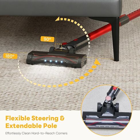 مكنسة كهربائية لاسلكية من أوليكسيس مع توجيه مرن وعمود قابل للتمديد، 3 رؤوس فرشاة، مكنسة كهربائية عمودية خفيفة الوزن لاسلكية قابلة لإعادة الشحن مع ضوء LED وحامل على الحائط للأرضيات الصلبة والسجاد in Kuwait