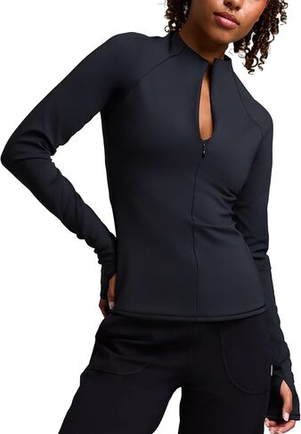 سويت شيرت نسائي بسحاب داخلي وأكمام طويلة وقمصان للتمرين ذات ياقة وقمصان رياضية in Kuwait