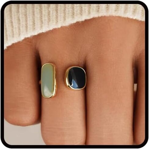 LIU JUN Layered Gold Ring For Women, 14k Gold Plated Enamel Paintings Open Rings Adjustable Fashion Creative Gift Jewelry in Saudi Arabia