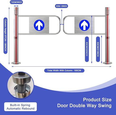 بوابة تأرجح أوتوماتيكية ذات مدخل عريض من الفولاذ المقاوم للصدأ، باب يدوي، بوابة تأرجح أمان ذاتية الإغلاق لمداخل السوبر ماركت والمستودعات | متين وآمن وسهل التركيب ومثالي للارتفاع in Kuwait