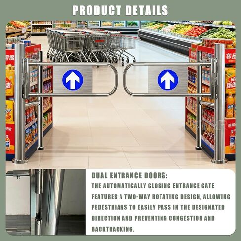 Automatic Rebound Swing Gate Wide Stainless Steel Entrance Manual Door，Automatic Two-Way Swing Gate with Self-Closing Safety Feature for Supermarket & Warehouse Entry - Secure Access Control in Kuwait