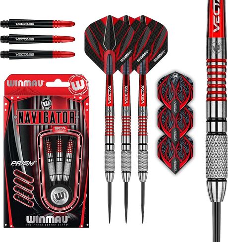 Winmau Darts Navigator Series 90% Tungsten Professional Steel tip Darts Set with Dart Flights and Dart Stems (Shafts) – Available in 21g & 23g in Saudi Arabia
