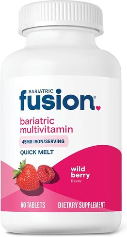 فيتامينات علاج السمنة المتعددة مع الحديد سريع الذوبان | فيتامينات خالية من السكر لتكميم المعدة وتحويل مسار المعدة | نكهة التوت البري | 60 قرص سريع الذوبان in Kuwait